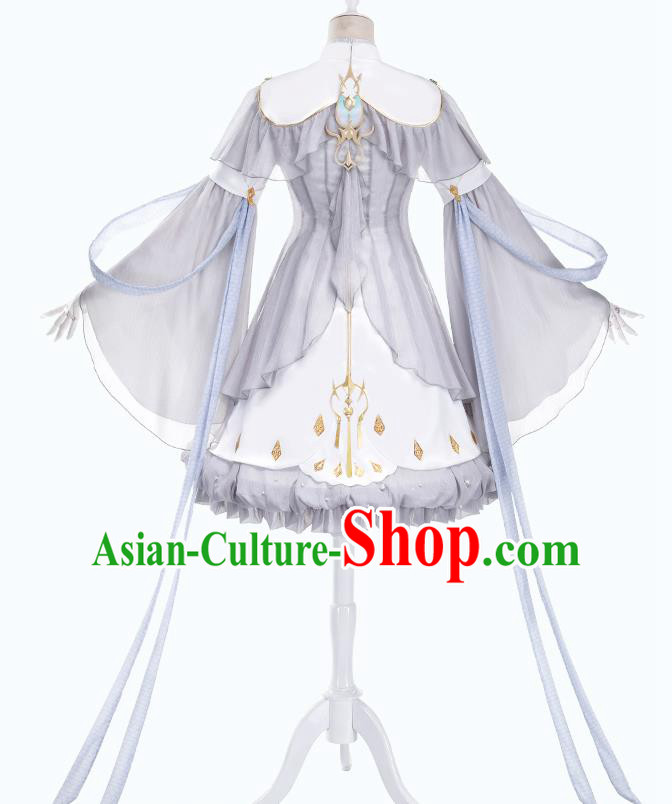 Traditional Chinese Cosplay Female Swordsman Light Grey Dress Ancient Heroine Costume for Women