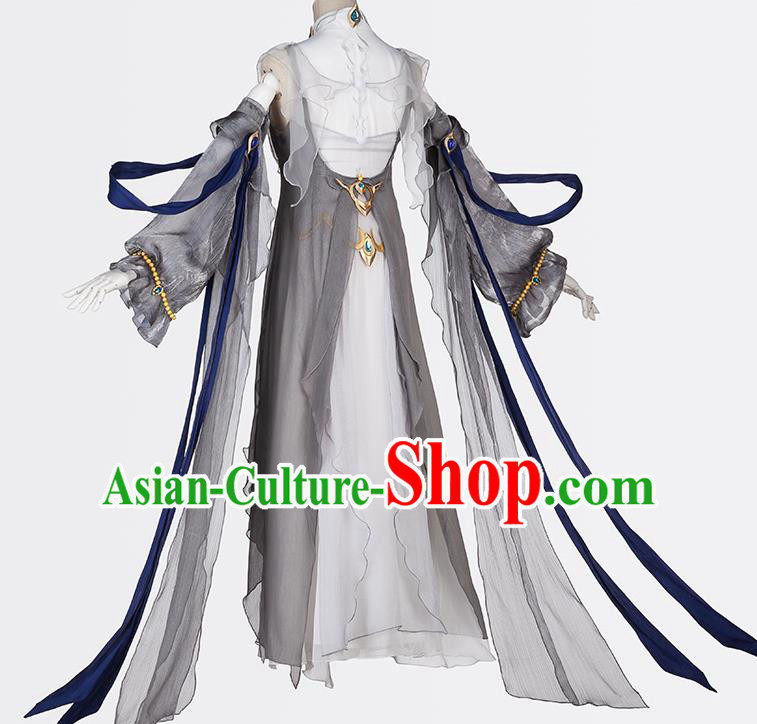 Traditional Chinese Cosplay Female Swordsman Grey Dress Ancient Heroine Costume for Women