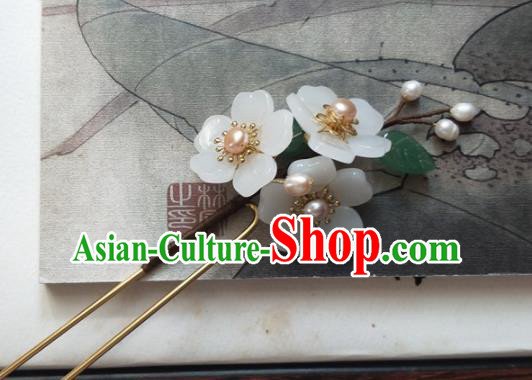 Traditional Chinese Hanfu Palace White Flowers Hairpins Ancient Princess Hair Accessories for Women