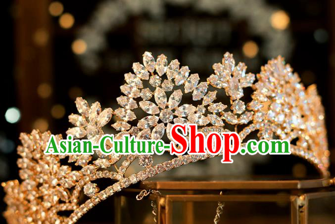 Top Grade Bride Champagne Royal Crown Handmade Wedding Hair Accessories for Women