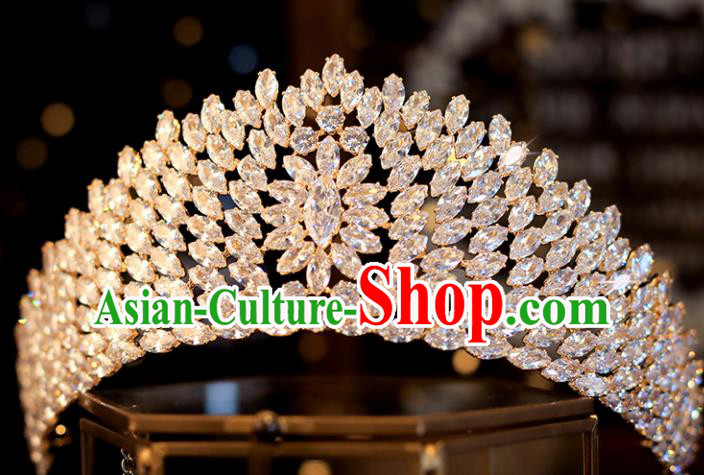 Top Grade Bride Zircon Golden Royal Crown Handmade Wedding Hair Accessories for Women