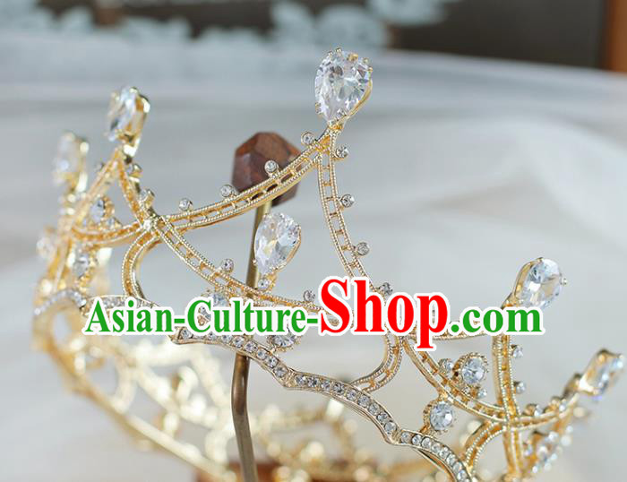 Top Grade Bride Zircon Round Royal Crown Handmade Wedding Hair Accessories for Women