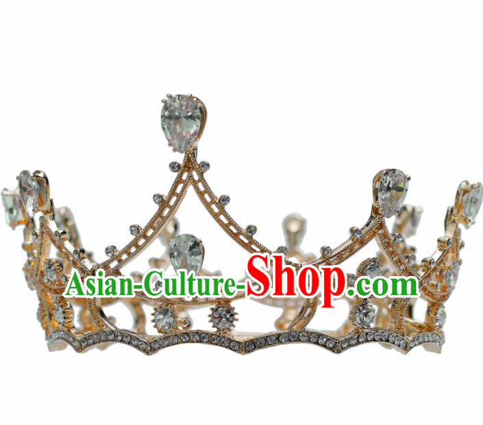 Top Grade Bride Zircon Round Royal Crown Handmade Wedding Hair Accessories for Women