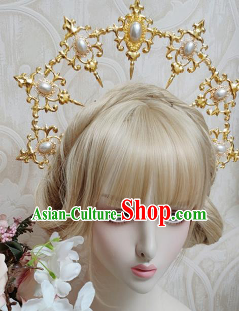 Top Grade Baroque Princess Golden Royal Crown Handmade Hair Accessories for Women