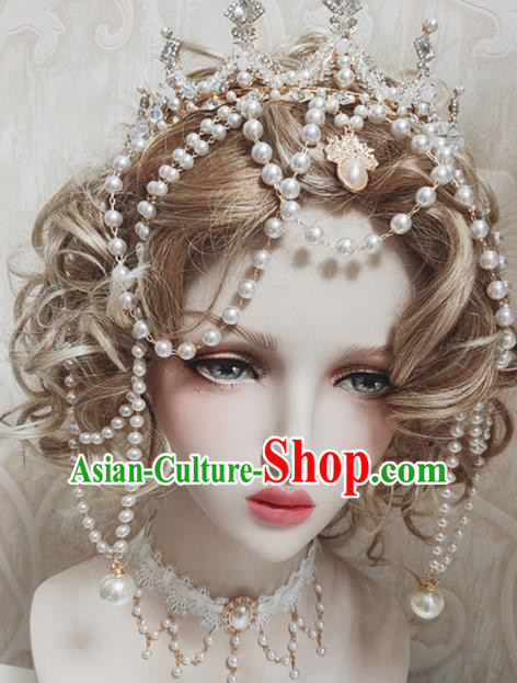Top Grade Baroque Princess Beads Tassel Royal Crown Handmade Hair Accessories for Women