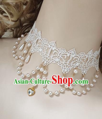 Top Grade Gothic Princess White Lace Beads Tassel Necklace Handmade Necklet Accessories for Women