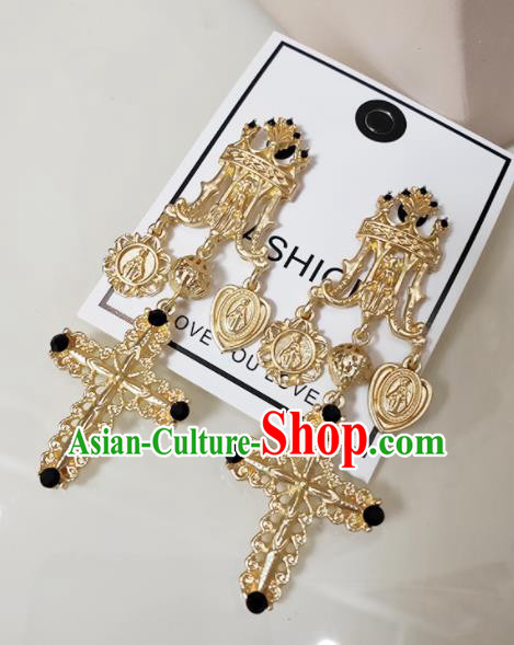Top Grade Baroque Bride Golden Crucifix Earrings Handmade Wedding Ear Accessories for Women