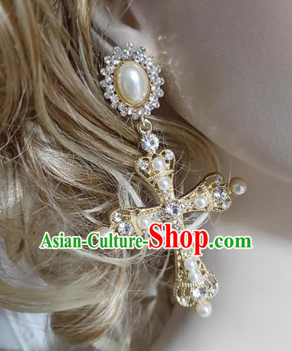 Top Grade Gothic Crystal Crucifix Earrings Handmade Ear Accessories for Women