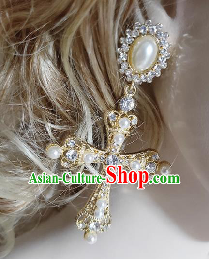 Top Grade Gothic Crystal Crucifix Earrings Handmade Ear Accessories for Women