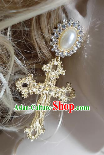Top Grade Gothic Golden Crucifix Earrings Handmade Ear Accessories for Women