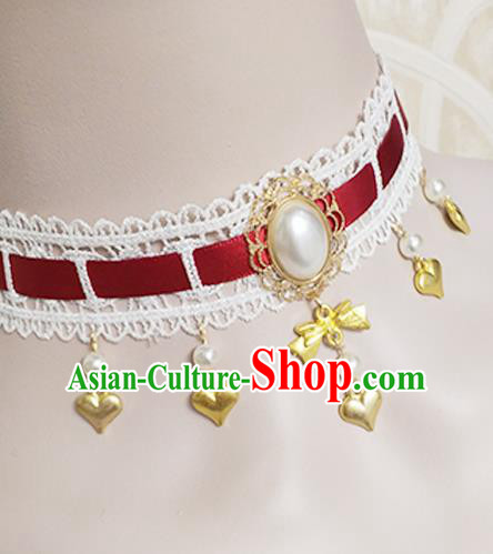 Top Grade Gothic Princess Red Ribbon Necklace Handmade Necklet Accessories for Women