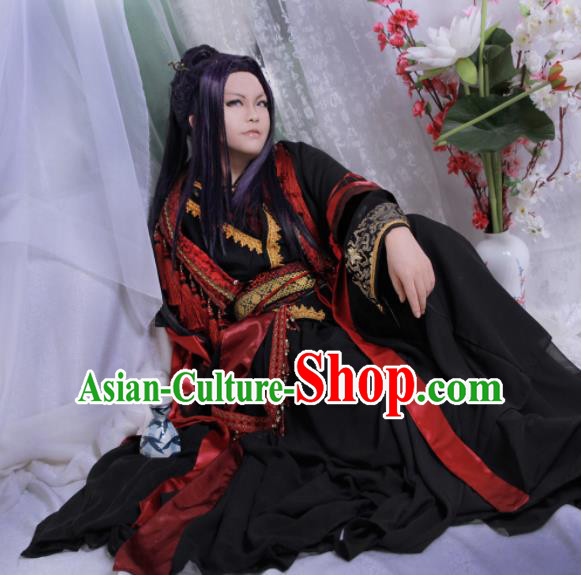 Traditional Chinese Cosplay Swordsman Black Clothing Ancient Royal Highness Costume for Men