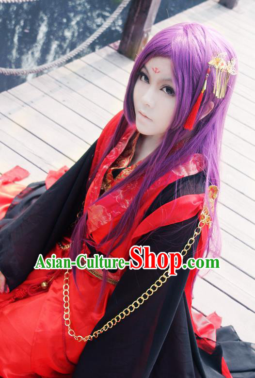 Traditional Chinese Cosplay Swordsman Red Clothing Ancient Royal Highness Costume for Men