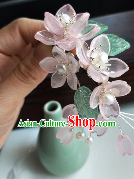 Traditional Chinese Hanfu Pink Flowers Hairpins Ancient Princess Hair Accessories for Women