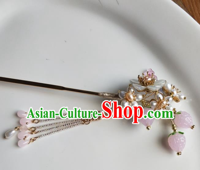 Traditional Chinese Hanfu Pink Strawberry Pearls Hairpins Ancient Princess Hair Accessories for Women