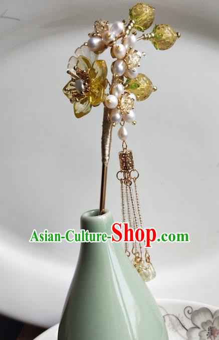 Traditional Chinese Hanfu Yellow Strawberry Pearls Hairpins Ancient Princess Hair Accessories for Women