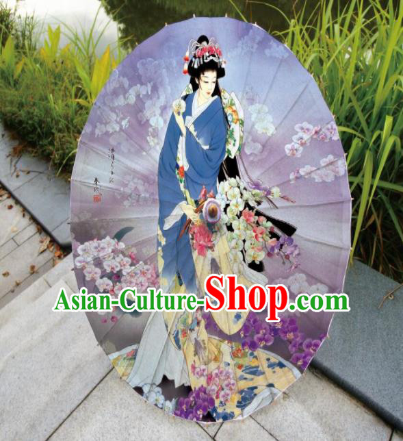 Japanese Handmade Printing Beauty Purple Oil Paper Umbrella Traditional Umbrellas