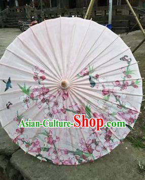 Chinese Handmade Printing Peach Flowers Oil Paper Umbrella Traditional Umbrellas