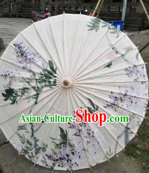 Chinese Handmade Ink Painting Wisteria Oil Paper Umbrella Traditional Umbrellas
