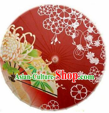 Japanese Handmade Printing Chrysanthemum Red Oil Paper Umbrella Traditional Dance Umbrellas