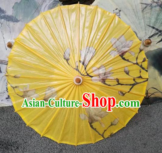 Chinese Handmade Magnolia Pattern Yellow Oil Paper Umbrella Traditional Decoration Umbrellas