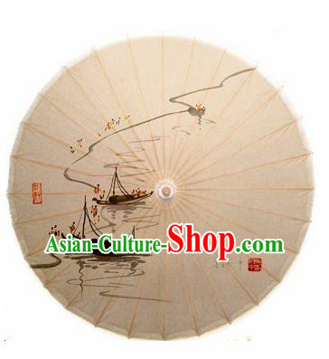 Chinese Handmade Ink Painting Boats Oil Paper Umbrella Traditional Decoration Umbrellas