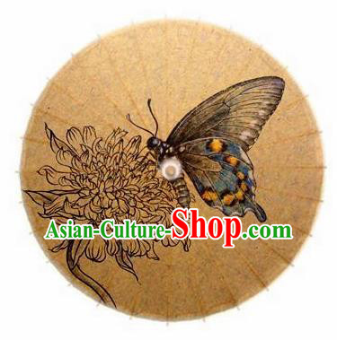 Chinese Handmade Ink Painting Chrysanthemum Butterfly Oil Paper Umbrella Traditional Decoration Umbrellas
