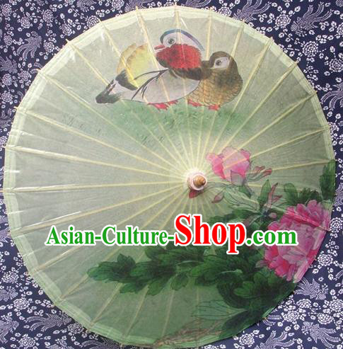 Chinese Handmade Printing Mandarin Duck Peony Oil Paper Umbrella Traditional Decoration Umbrellas