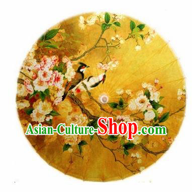 Chinese Handmade Printing Begonia Flowers Birds Yellow Oil Paper Umbrella Traditional Decoration Umbrellas