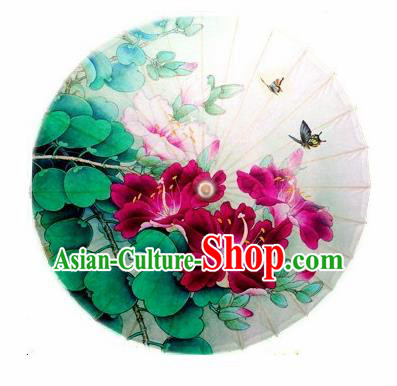 Chinese Handmade Red Flowers Butterfly Oil Paper Umbrella Traditional Decoration Umbrellas