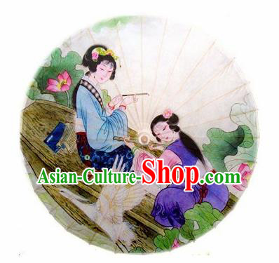 Chinese Handmade Printing Maidservant Oil Paper Umbrella Traditional Decoration Umbrellas