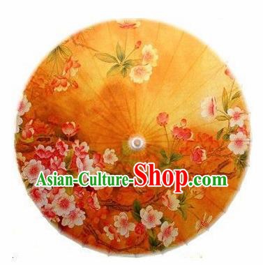 Chinese Handmade Printing Flowers Orange Oil Paper Umbrella Traditional Decoration Umbrellas
