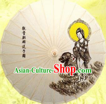 Chinese Handmade Printing Kylin Ancient Goddess of Mercy Oil Paper Umbrella Traditional Decoration Umbrellas