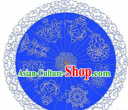 Chinese Handmade Printing Auspicious Patterns Blue Oil Paper Umbrella Traditional Decoration Umbrellas