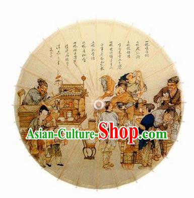 Chinese Handmade Printing Teahouse Paper Umbrella Traditional Decoration Umbrellas