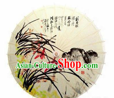 Chinese Handmade Ink Painting Orchid Oil Paper Umbrella Traditional Decoration Umbrellas