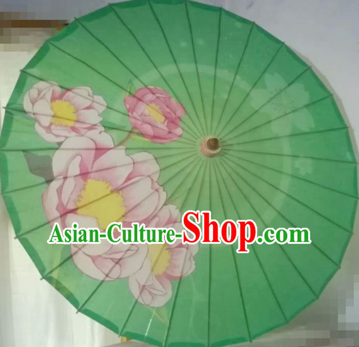 Chinese Handmade Printing Peony Green Oil Paper Umbrella Traditional Decoration Umbrellas
