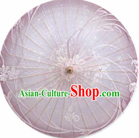 Chinese Classical Dance Handmade Printing Flowers Light Purple Paper Umbrella Traditional Decoration Umbrellas