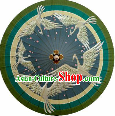 Chinese Classical Dance Handmade Printing Crane Green Paper Umbrella Traditional Decoration Umbrellas