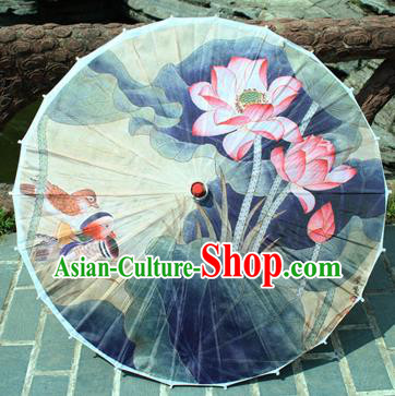 Handmade Chinese Classical Dance Printing Lotus Mandarin Duck Paper Umbrella Traditional Cosplay Decoration Umbrellas