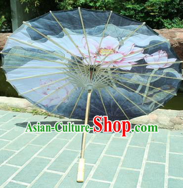 Handmade Chinese Classical Dance Printing Lotus Blue Paper Umbrella Traditional Cosplay Decoration Umbrellas