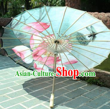 Handmade Chinese Classical Dance Printing Lotus Dragonfly Paper Umbrella Traditional Cosplay Decoration Umbrellas