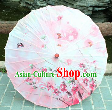 Handmade Chinese Classical Dance Printing Pink Flowers Butterfly Paper Umbrella Traditional Cosplay Decoration Umbrellas
