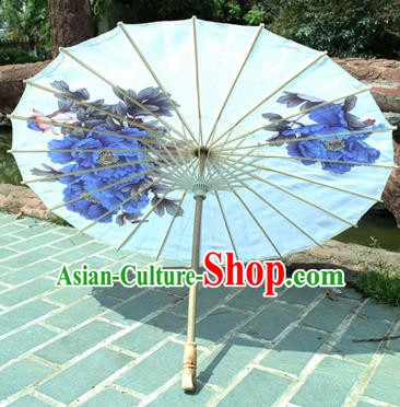 Handmade Chinese Classical Dance Printing Blue Peony Paper Umbrella Traditional Cosplay Decoration Umbrellas