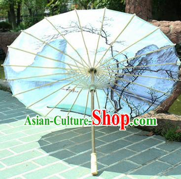 Handmade Chinese Classical Dance Printing Landscape Blue Paper Umbrella Traditional Cosplay Decoration Umbrellas