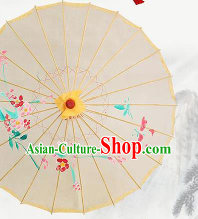 Handmade Chinese Classical Dance Printing Plum Yellow Silk Umbrella Traditional Cosplay Decoration Umbrellas
