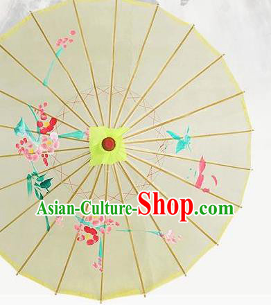 Handmade Chinese Classical Dance Printing Plum Light Yellow Silk Umbrella Traditional Cosplay Decoration Umbrellas