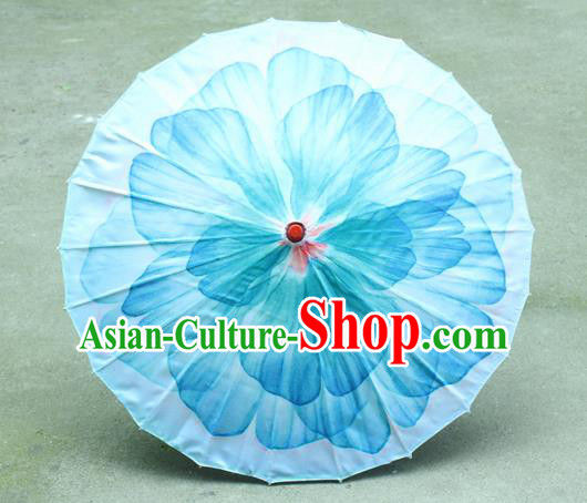 Handmade Chinese Classical Dance Printing Blue Peony Silk Umbrella Traditional Cosplay Decoration Umbrellas