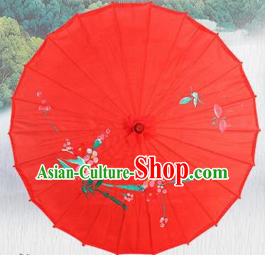 Handmade Chinese Printing Flowers Butterfly Red Silk Umbrella Traditional Classical Dance Decoration Umbrellas