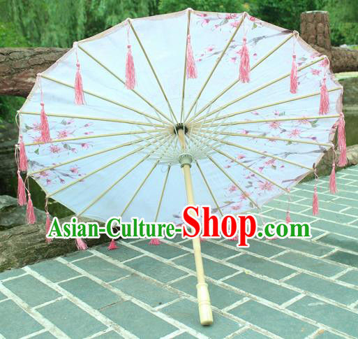 Handmade Chinese Printing Peach Blossom Pink Tassel Silk Umbrella Traditional Classical Dance Decoration Umbrellas